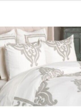 NEW Z Gallerie Villa Home Patrina Ivory Queen Duvet & 2 Euro Shams Set Luxury